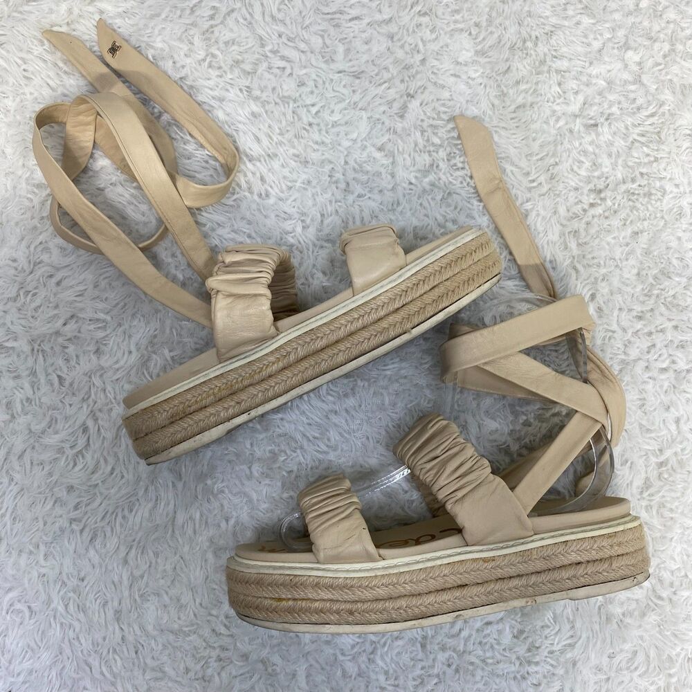 Sam Edelman Beige Nude Strappy Espadrille Platform Sandals 7.5